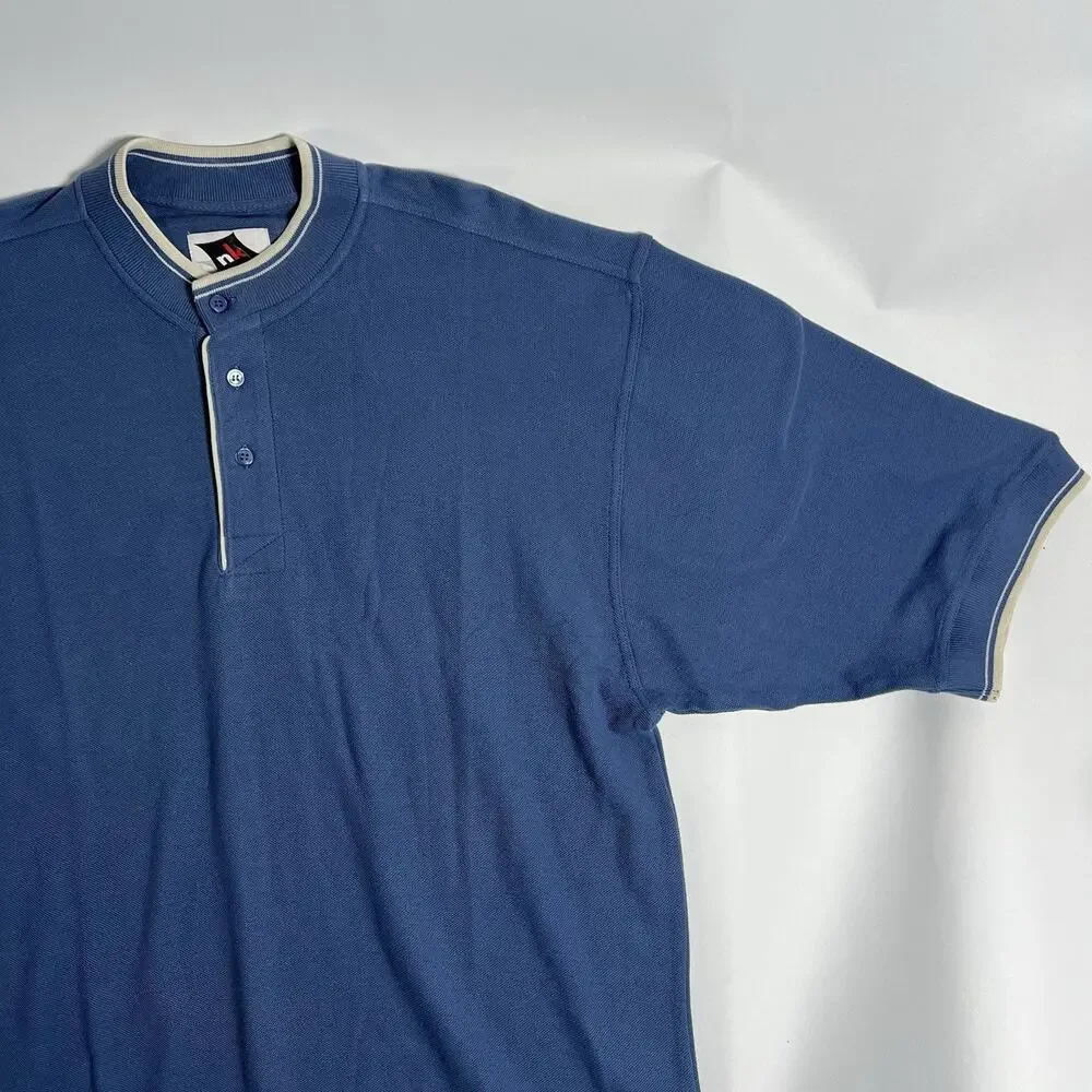 VTG w/ Tags nk Men's L Regular Polo‎ Shirt Blue Solid Short Sleeve Knit Collared